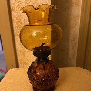 Vintage Amber Glass Hurricane oil lamp
